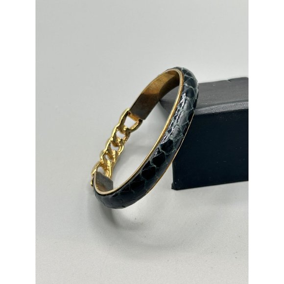 Vintage Snakeskin Black Bracelet Gold Plated Chain Style 80s 90s Costume Jewelry - Picture 6 of 8